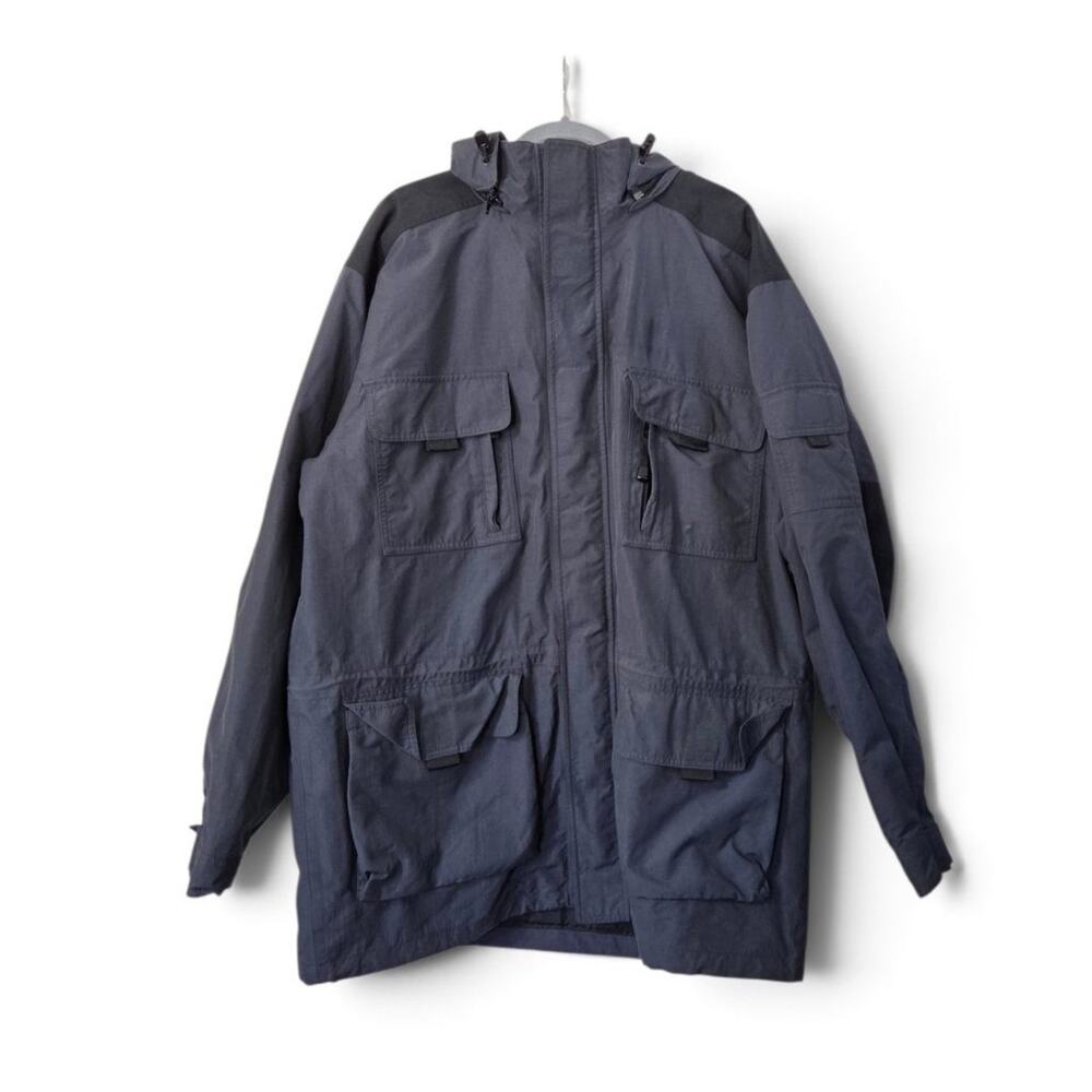 Eddie Bauer Mens XL Hooded Ski Jacket Cargo Pockets Gray Nylon Outdoor Coat